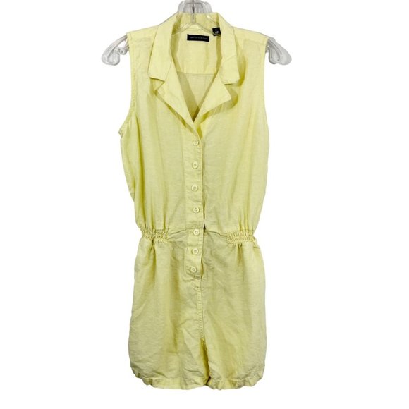 Saks Fifth Avenue Pale Yellow Linen Romper Sleeveless - Size Large - Picture 1 of 8